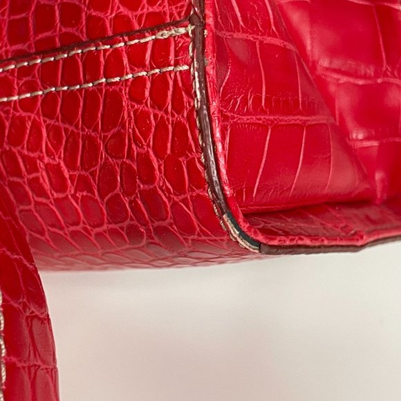 Y2K Tommy Hilfiger Shoulder Bag Red Croc Embossed Leather Pockets Preppy - Picture 11 of 16